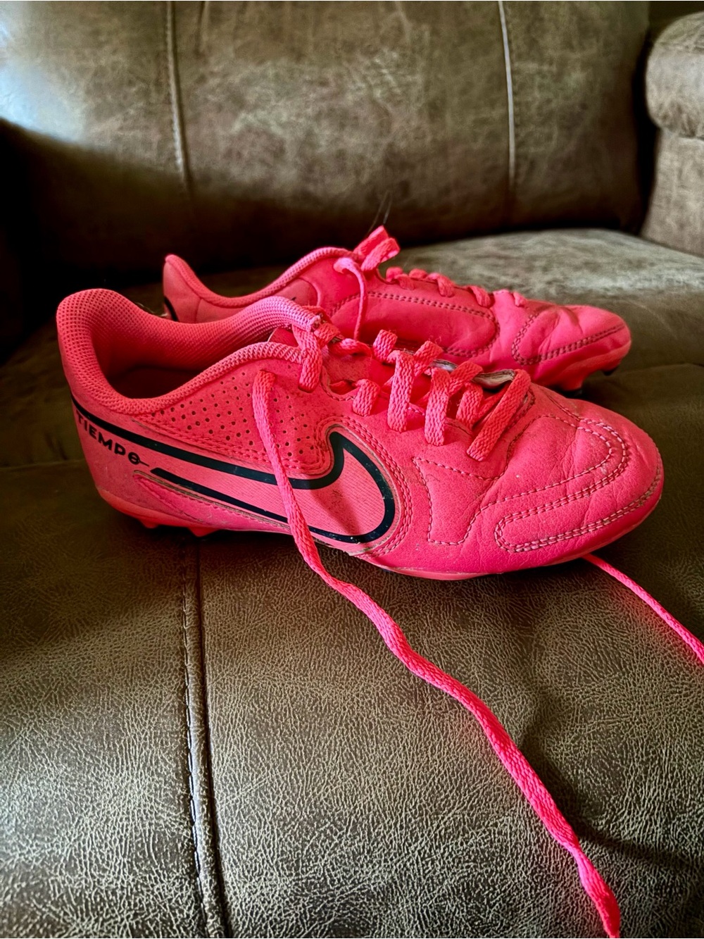 Nike Kids Hot Pink Soccer Sneakers with Black Swoosh